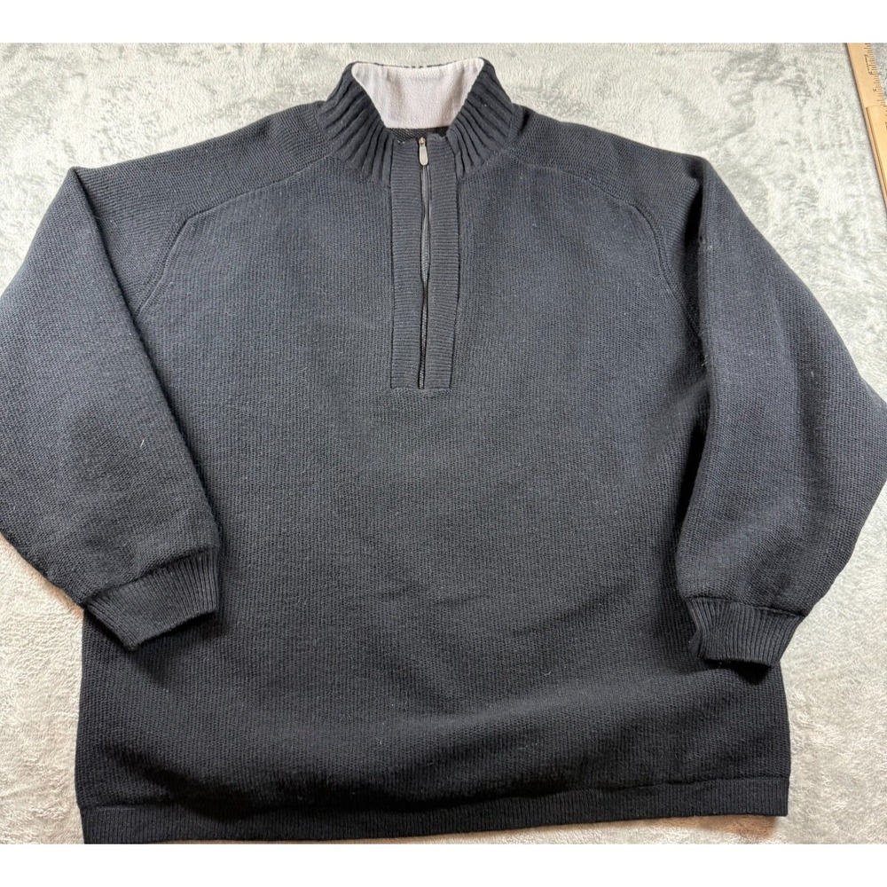Adidas Sweater Mens XL Black Wool 1/4 Zip Pullover Jumper Mesh Lined Casual